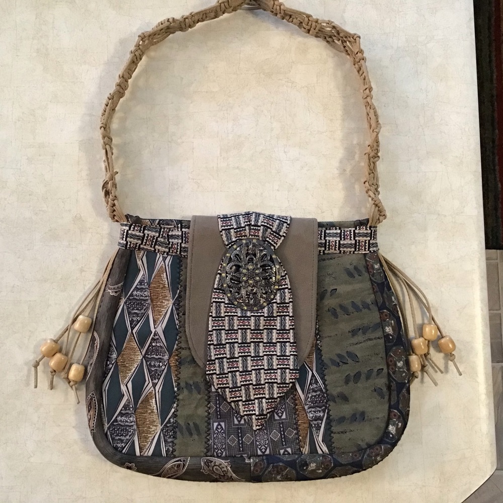 Handmade Boho hippie bag with wood beads fringe